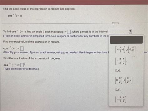 Solved Find The Exact Value Of The Expression In Radians And