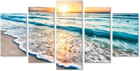 Amazon Goldfoilart Pieces Beach Coastal Wall Art Sea Sunset