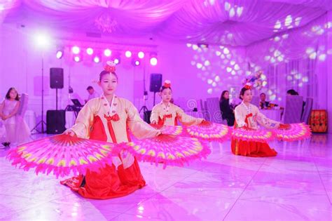 Actors In Korean National Costumes Dance At The Festival Editorial