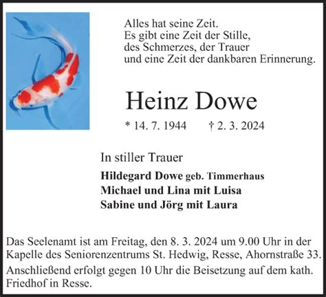 Traueranzeigen Von Heinz Dowe Trauer In NRW De