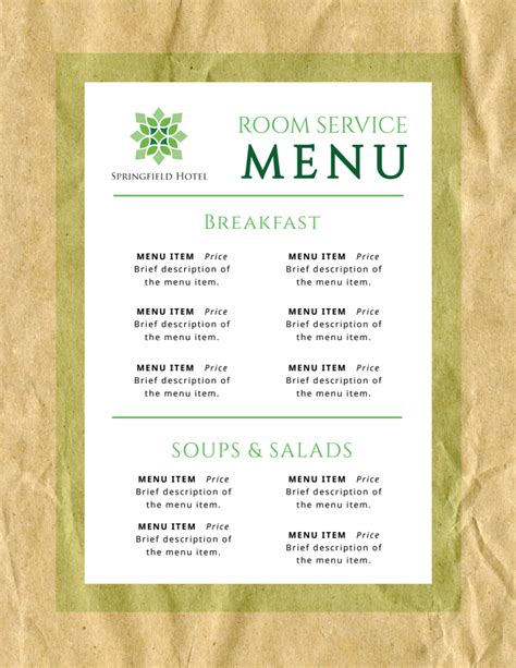 Room Service Hotel Menu Template Mycreativeshop