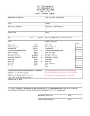 Fillable Online Ci Goldendale Wa PUBLIC WORKS PERMIT City Of