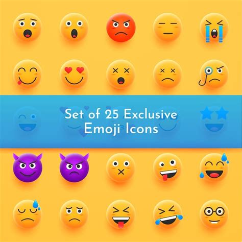 Conjunto de iconos Emoji exclusivos ilustración vectorial Vector Premium