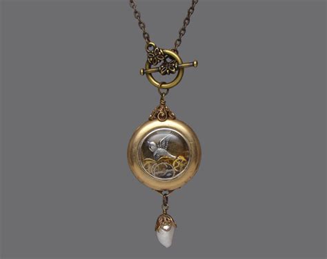 Steampunk Necklace 14k Gold Filled Antique Watch Case With Gears And