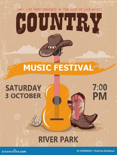 Festival De Música Country De Estados Unidos Fondo De Póster Juguetón Con Ilustración Occidental