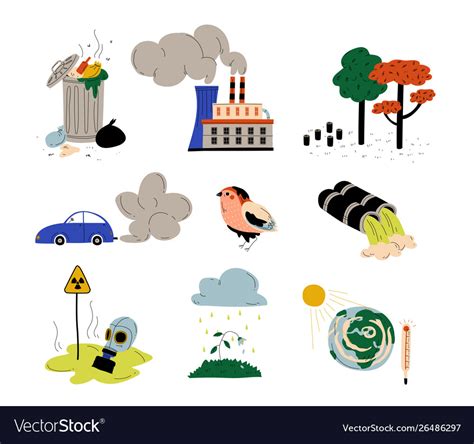 Ecological Problems Set Environmental Pollution Vector Image