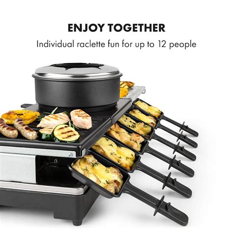 Fonduelette XL 3 In 1 Raclette Grill En Fondue Natuursteen 1650W 12