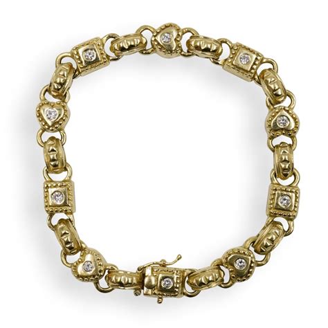 14k Gold Heart Link And Diamond Bracelet