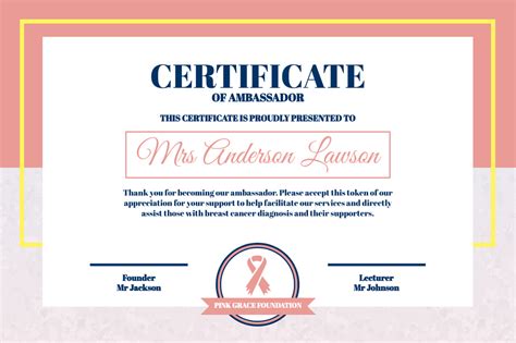 Cancer Awareness Ambassador Certificate Certificate Template