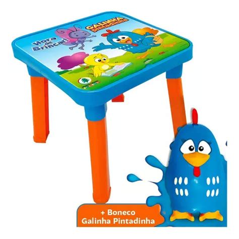 Mesa Infantil Didática Mesinha C Cadeira Divisória Boneco Cor Galinha