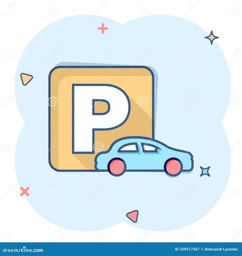 Car Parking Icon In Comic Style Auto Stand Cartoon Vector Illustration