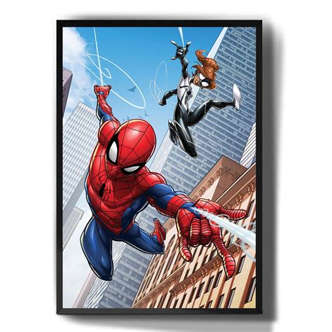 Quadro Decorativo Emoldurado Homem Aranha E Gwen Stacy Desenho Para