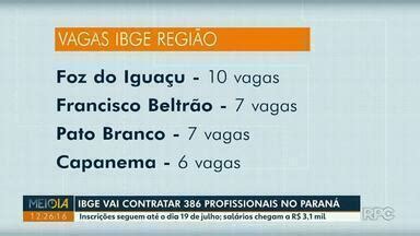 Meio Dia Paraná Foz do Iguaçu IBGE vai contratar 386 profissionais