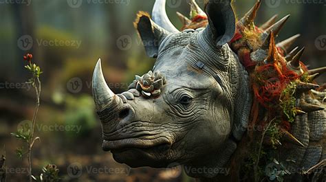 Close-up photo of a Triceratops looking in their habitat. Generative AI ...