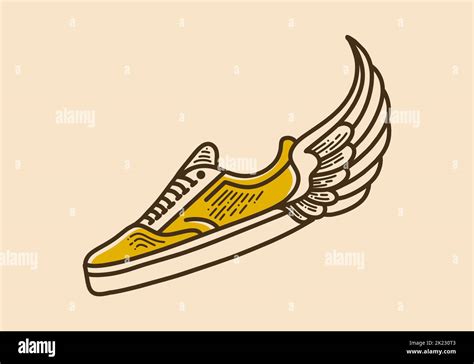 Flat Shoes With Wings Retro Vintage Line Art Design Stock Vector Image