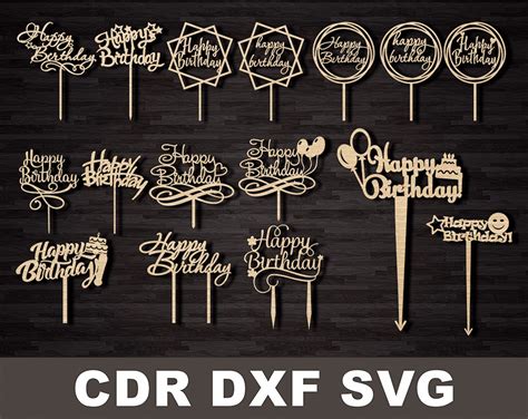 Feliz cumpleaños svg cake topper Vector para CNC Cake topper laser