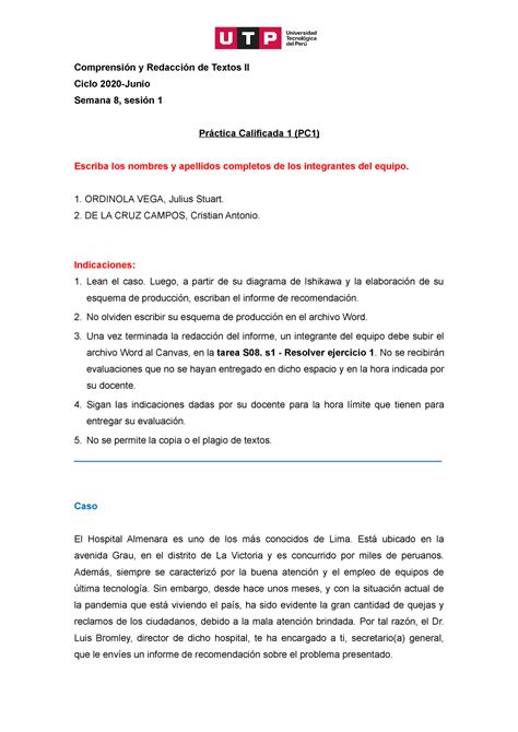 S08 s1 Resolver ejercicio 1 Comprensión y Redacción de Textos II