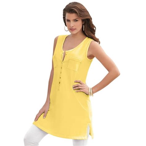 Roamans Womens Plus Size Button Front Henley Ultimate Tunic Tank