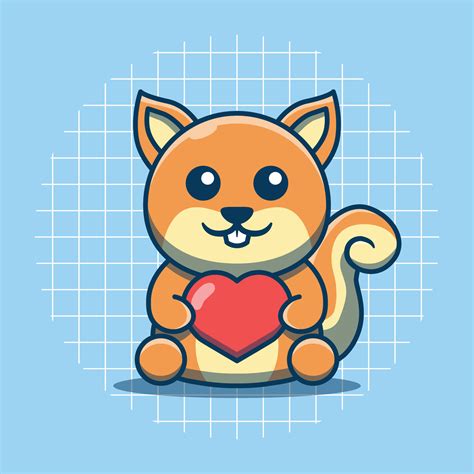 Cute Squirrel Character Holding A Heart Vector Illustration Flat