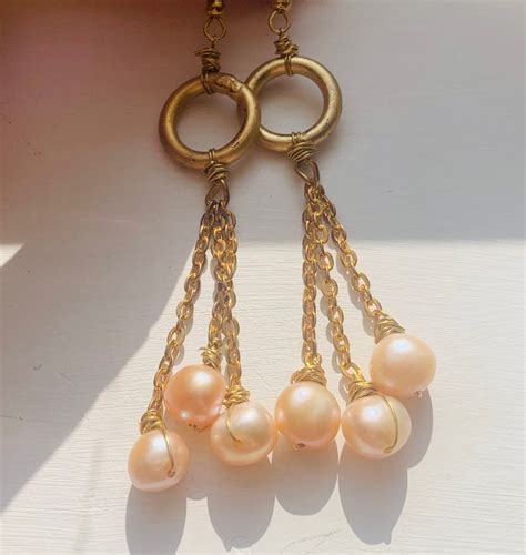 Modern Pearl Earrings Peach Freshwater Pearl Drop Earring Etsy Uk