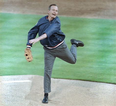 President George H Bush Throws The First Pitch At The Texas Rangers Opening Night In Arlington