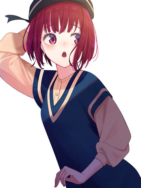 Safebooru 1girl Arima Kana Black Headwear Black Ribbon Blue Vest Blush Brown Shirt Commentary