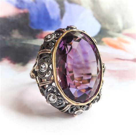 Vintage Amethyst Diamond Ring Retro 1950s 2275ct Tw Old European