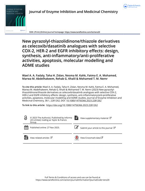 PDF New Pyrazolyl Thiazolidinone Thiazole Derivatives As Celecoxib