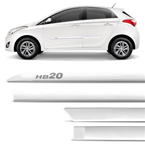 Jogo de Friso Lateral HB20 Hatch 2012 a 2020 Branco Facão Grafia