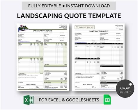 Printable Landscaping Quote Template For Excel And Google Etsy Australia