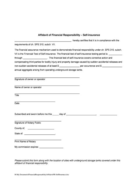 Fillable Online Dsps Wi Affidavit Of Financial Responsibility Self Insurance Fax Email Print