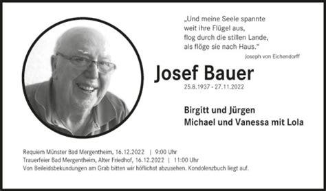 Traueranzeigen Von Josef Bauer Trauerportal Ihrer Tageszeitung