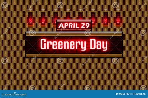 29 April Greenery Day Neon Text Effect On Bricks Background Stock