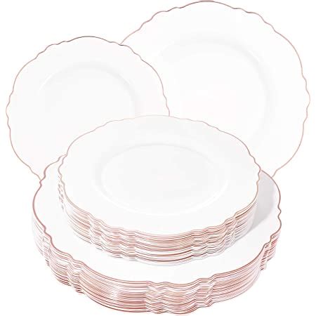 Amazon Wdf Pcs Rose Gold Plastic Plates Baroque White Rose