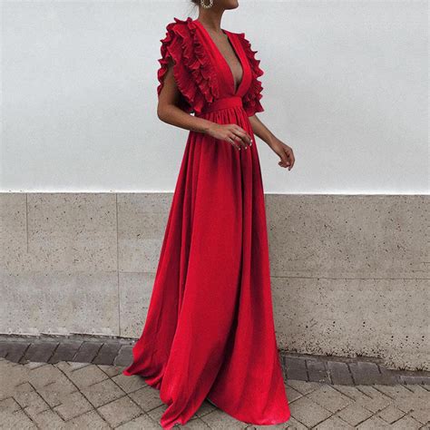 Gzwyht Dresses For Women 2024prom Dresses Women Wrap V Neck Ruffle