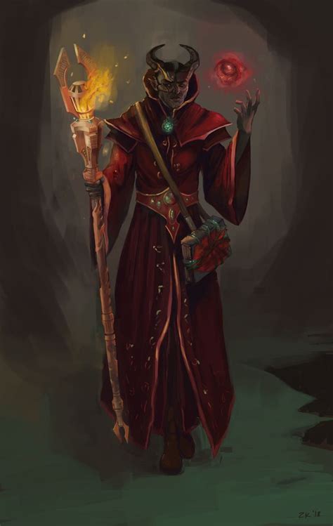 Art Ressy The Asmodean Tiefling Wizard With Staff Of Fire