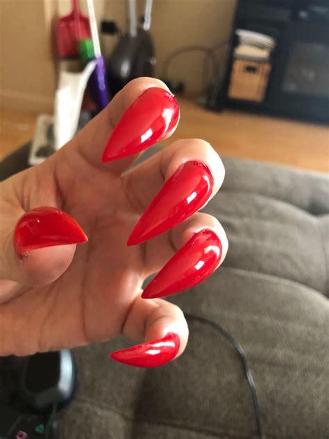 Long Cute Nails Long Red Nails Stiletto Nails Red Manicure Black