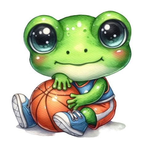 Sapo Segurando Uma Aquarela De Basquete Clipart Vetor Premium