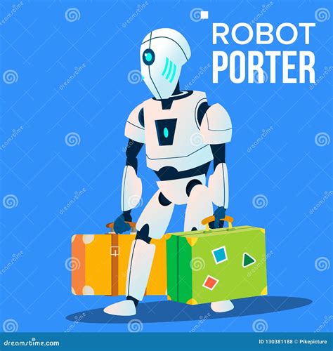 Robot Porter Carries A Lot Of Luggage Vector Isolated Illustration