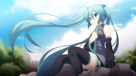 Aqua Hair Hatsune Miku Long Hair Thighhighs Twintails Vocaloid