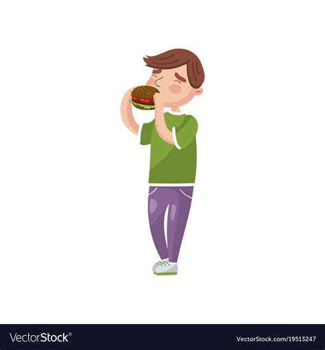 Boy Eating Burger Cartoon Royalty Free Vector Image