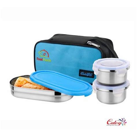 Stainless Steel Calvy Food Punch 3 Zip Lunch Box At Rs 315 Piece In