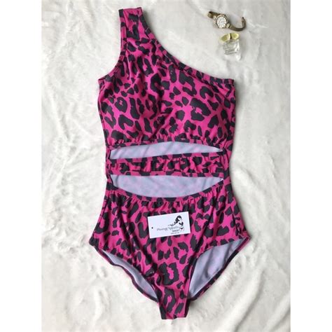 Women S Pink Leopard Skin Bikini Swimsuit With Off The Shoulder Waist Perfect For Going To The
