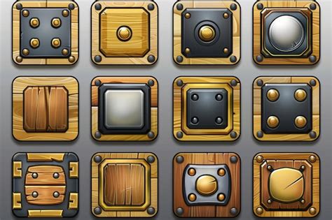 Premium Photo Wooden And Gold Buttons For Ui Game