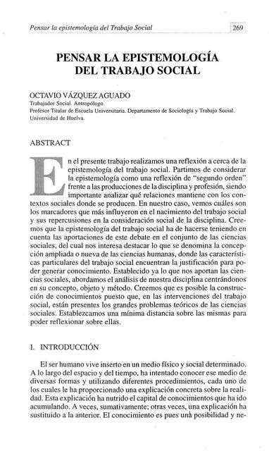 Pensar en la Epistemología del Trabajo Social Lucía Vargas uDocz