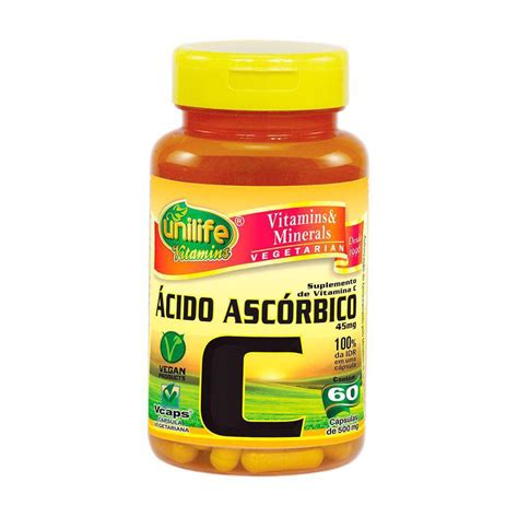 Vitamina C 60 Cápsulas 500mg Ácido Ascórbico Unilife Submarino