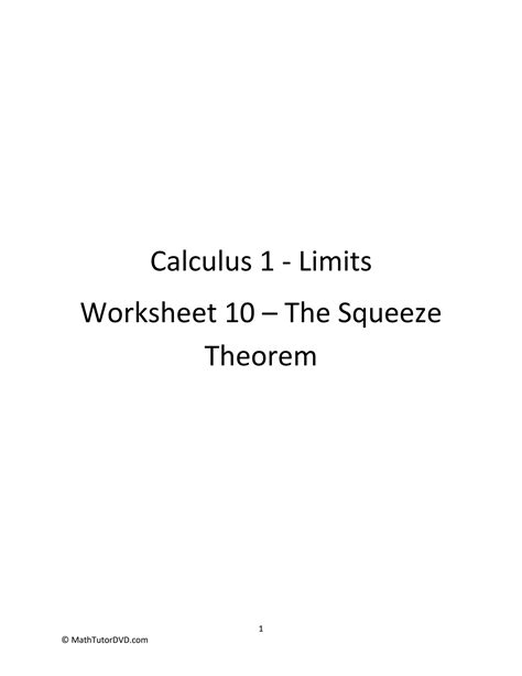 Solution Calculus 1 Limits Worksheet 10 The Squeezing Theorem Studypool