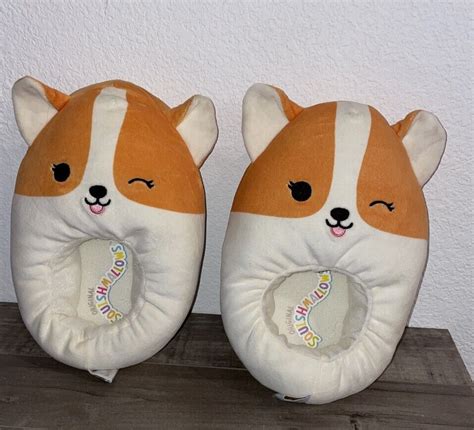 Squishmallow Womens Regina The Corgi Plush Slippers Gem