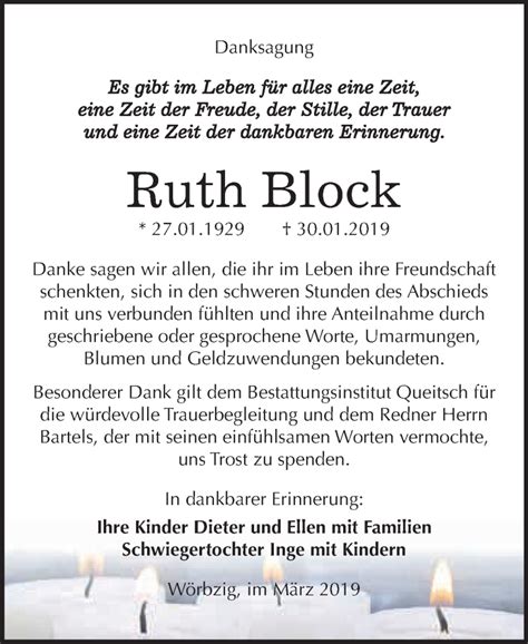 Traueranzeigen Von Ruth Block Abschied Nehmen De