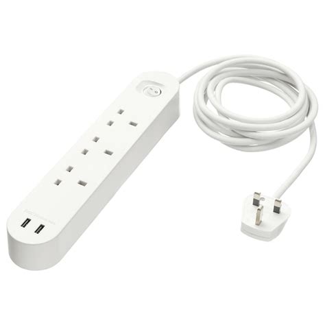 Koppla White 3 Way Extension Lead With 2 Usb Ports 3m Ikea